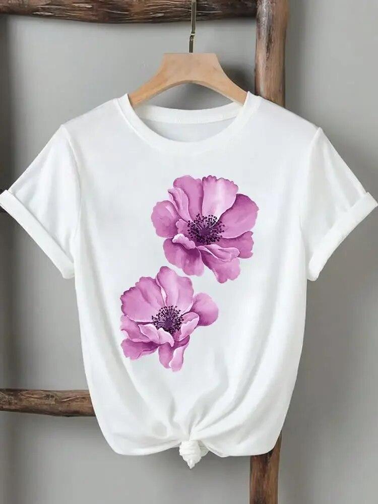 Women Lady Tshirts Printed Fashion Casual Tee Flower Wing Butterfly 90s Short Sleeve Graphic T Top Clothing Printing T-Shirt Unisex