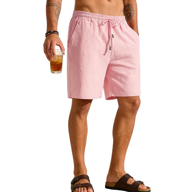 Men's Casual Shorts Cotton Elastic Waist Shorts Drawstring Summer Lightweight Shorts for Men Linen Casual Beach Vacation Yoga Golf Shorts with Pockets