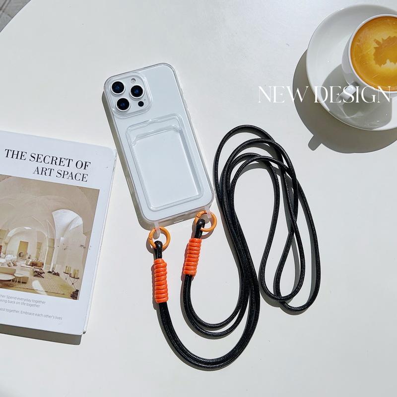 

Ударопрочный прозрачный чехол для карт TPU Soft Phone Case для iPhone 16 Pro 15 14 Plus 13 12 Pro Max 11 Защита линзы с ремешок через плечо Тонкий чехол iPhone 12 оранжевый/чёрный