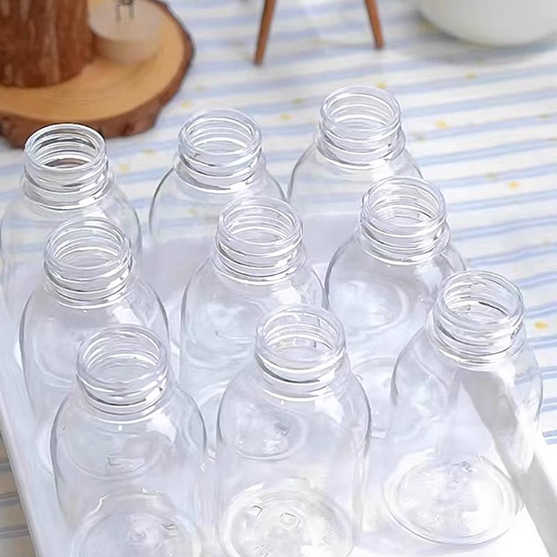 Empty Leak-Proof Clear Plastic Juice Bottles-Perfect With Pull Ring Cap For Juicing Smoothies, Milk Homemade Beverages Portable