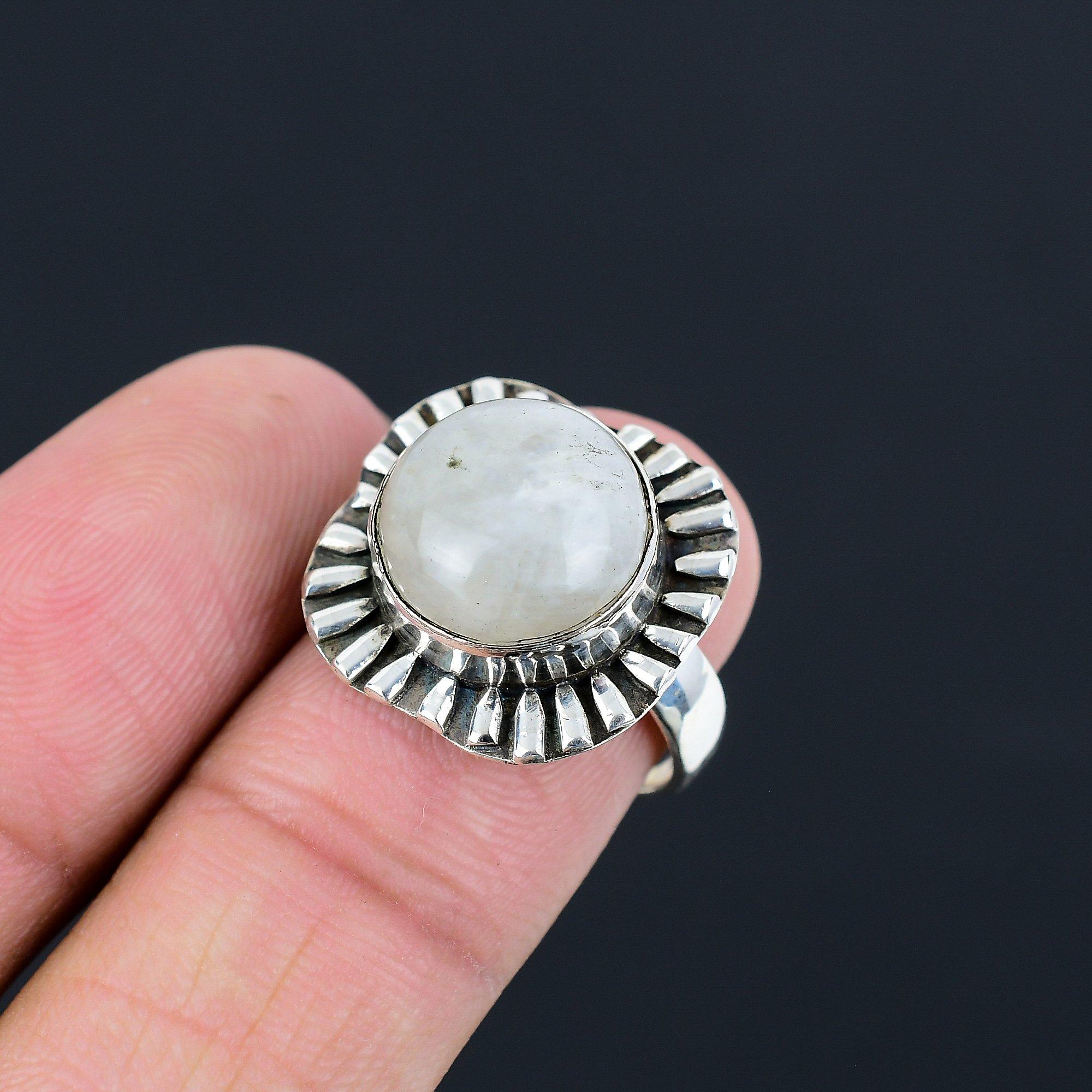 Gift For Her Natural Rainbow Moonstone Multi Stone Ring Size 7.5 925 Silver 7.5
