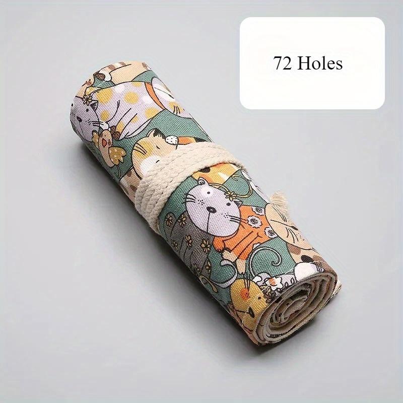 12/24/36/48/72 Otwory Płócienny Roll Bag na Długopisy Artykuły Szkolne dla Uczniów Torba do Przechowywania Pędzli do Makijażu Urocze Koty Roll Piórnik Artykuły Papiernicze