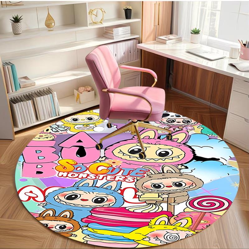 Labubu Print Round Rug, Washable Floor Carpet, For Entryway Dorm Laundry Room Office Study, Home Decor Birthday Christmas Gift