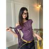 Korean irregular design slanted shoulder short-sleeved T-shirt women's summer pure desire style slim-fitting versatile foreign style off-the-shoulder 