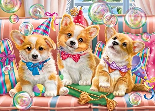 AN-diaart Aurora Beads Diamond Art Kit, A3 Size, Square Beads, Cute Dog Design, for Beginners, AMAB-7
