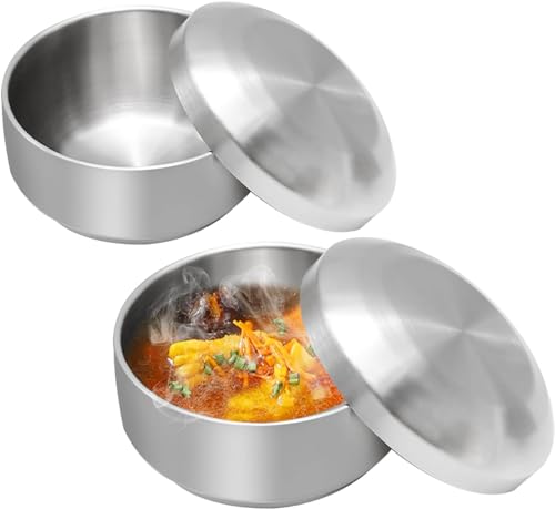 Korean-style rice bowl double wall stainless steel lid heat insulation thermal retention multifunctional suitable home commercial use ideal 2-piece