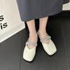 Women Baotou Half Slippers French Square Head Flat-bottomed Slipper Lightweight PU Leather Casual Slippers Women's Muller Slides