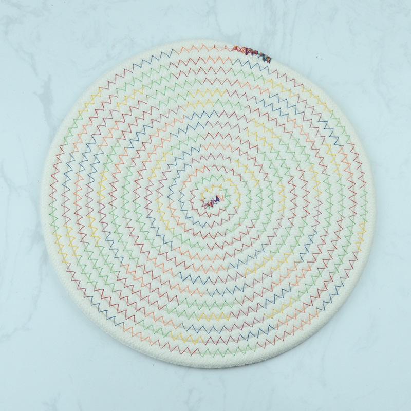 Nordic Insulated Round Cotton Woven Placemat and Coaster Set - Heat Resistant Dining Table Pad.
