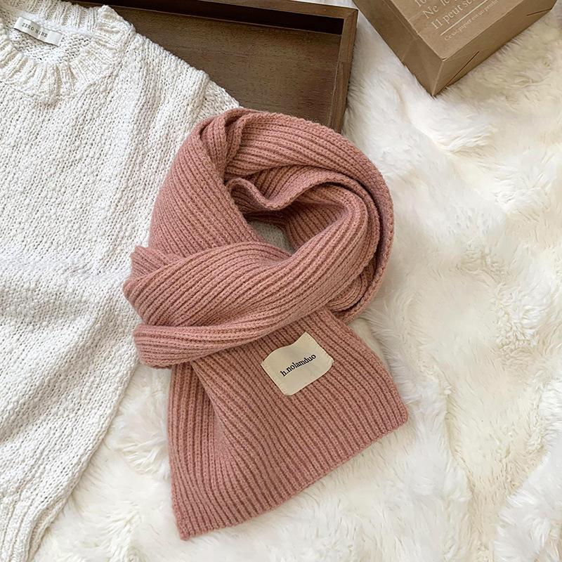 Scarf women's new winter versatile solid color soft waxy knitted wool short scarf warm scarf