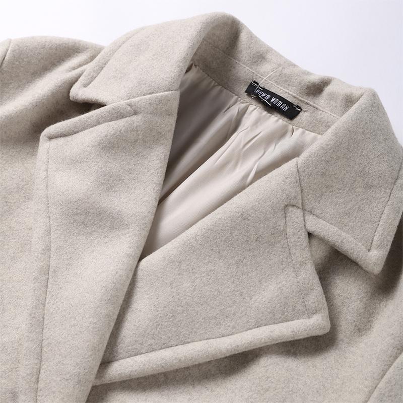 Women Fashion Wool Blend Warm Long Coat Autumn Winter Loose Pocket Double-breasted Jacket Elegant Lapel Overcoat
