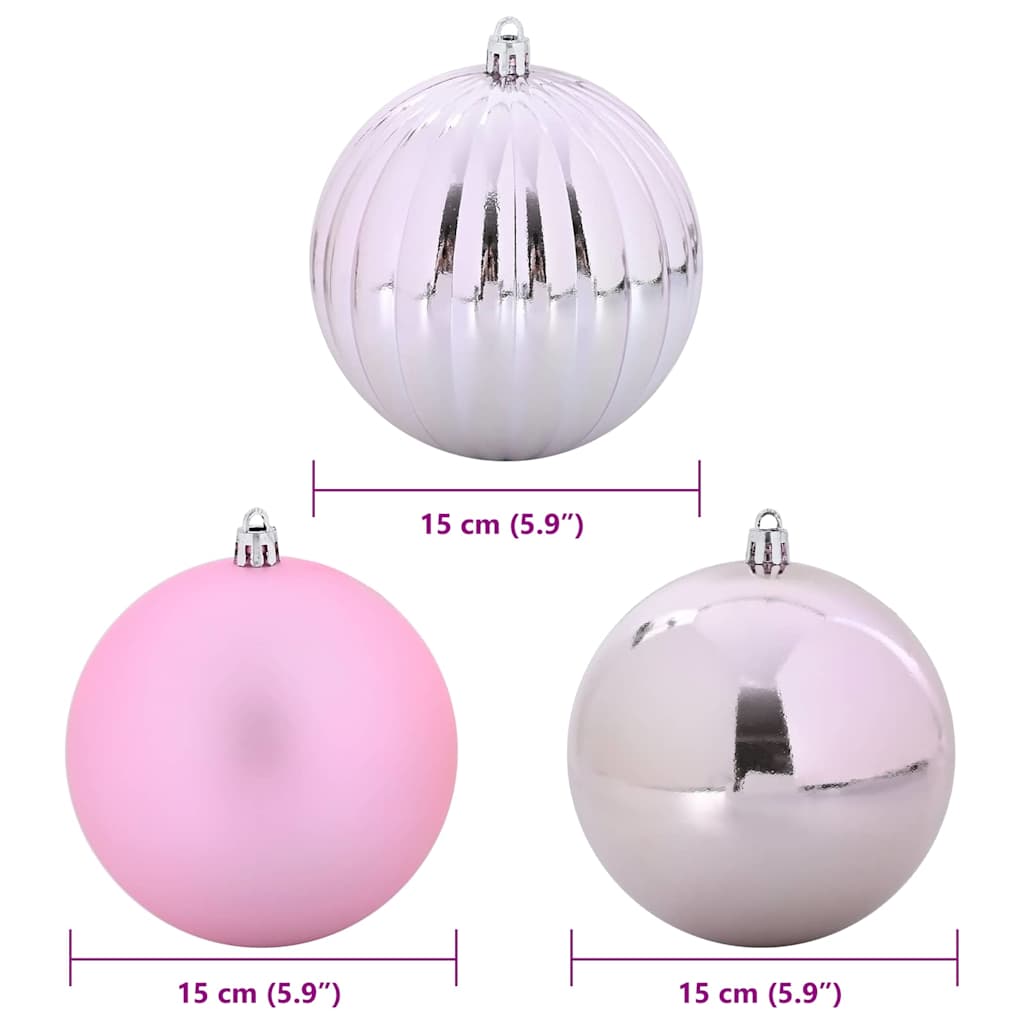 XL Christmas Ornament Set 9 pcs Pink Plastic