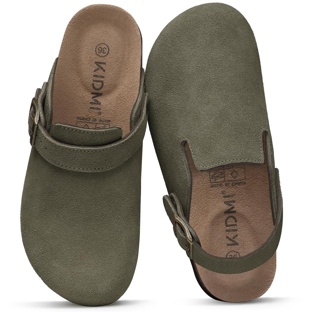 Fashion Smile Pop Men's Suede Shoes With Adjustable Back Strap Leather Mules With Cork Flip-Flop Slippers Insoles Slip-On Potato Shoes