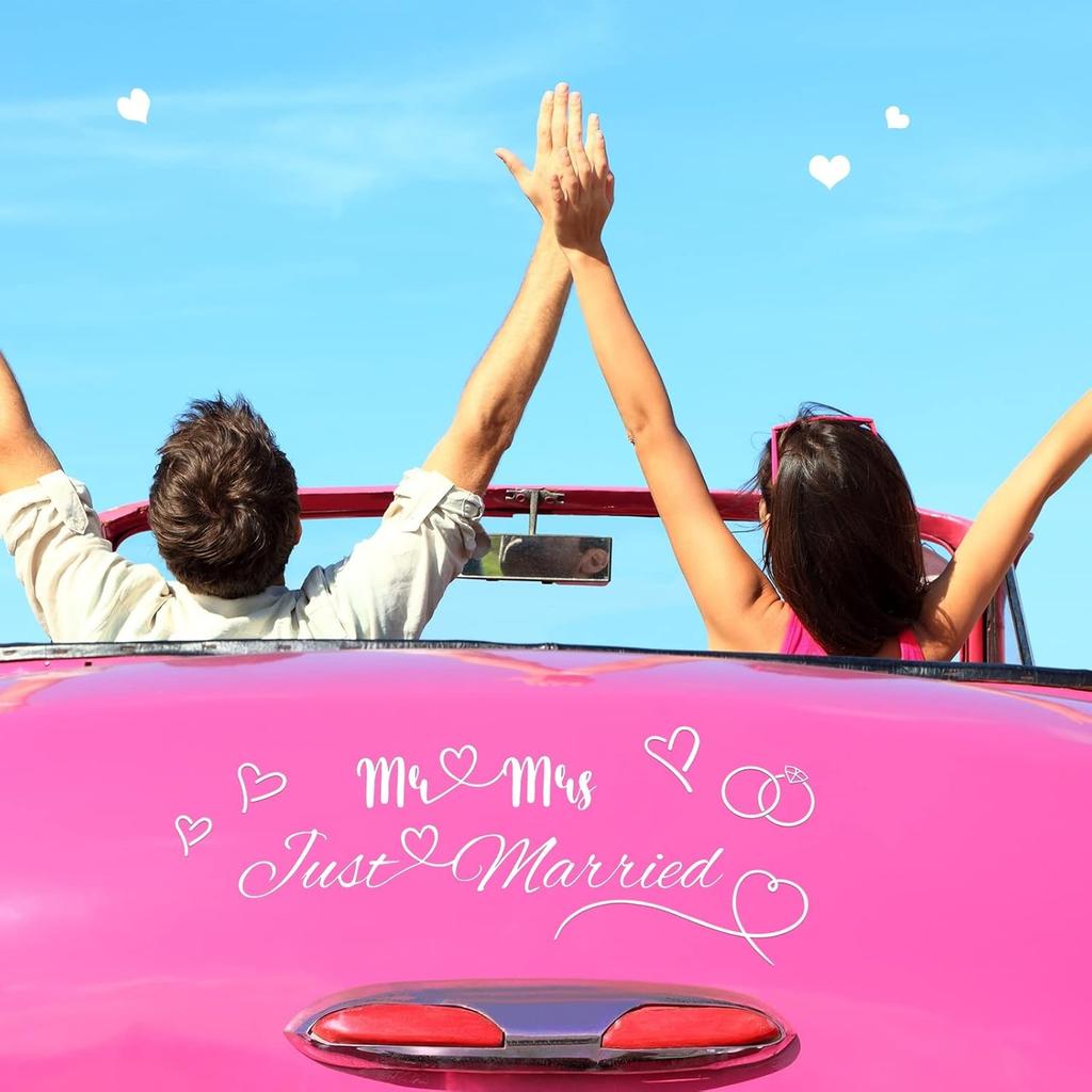 2 Pieces Car Decals Wedding Car Decorations Vinyl Decal Window Sticker Remova