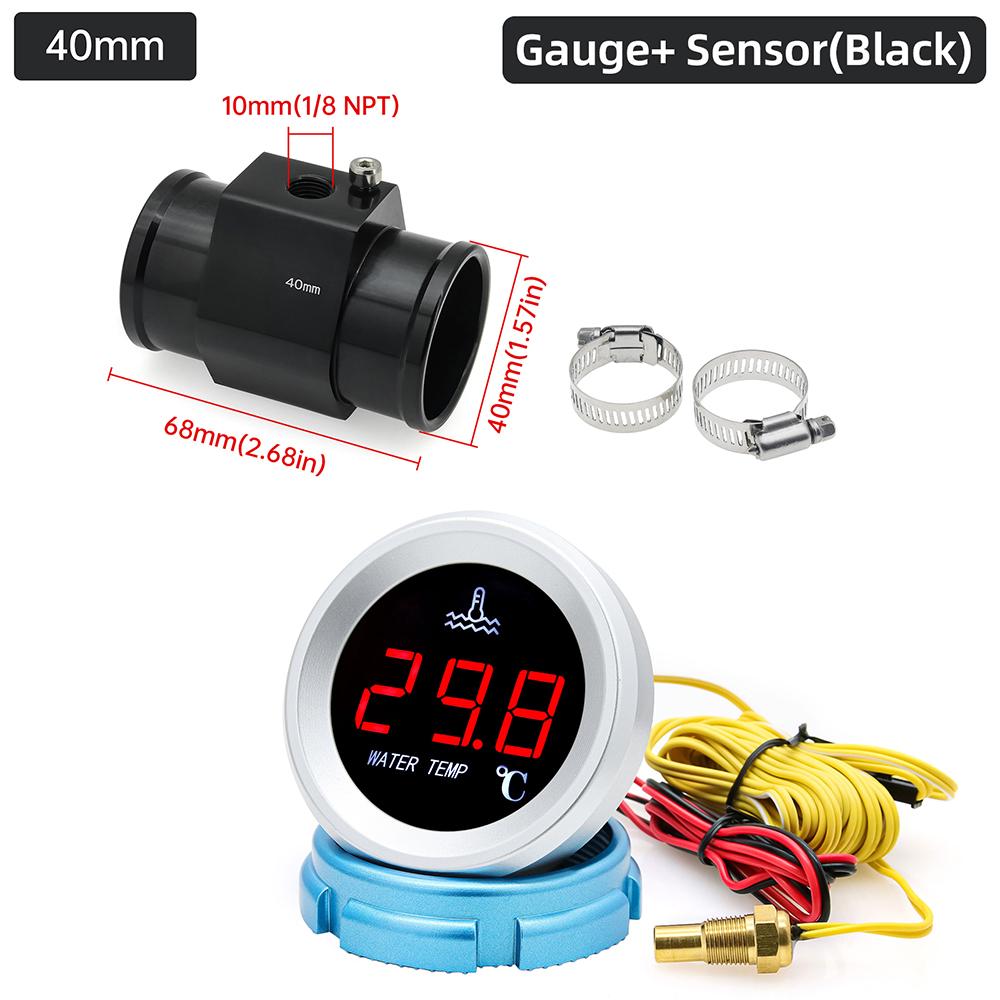 Car Water Temperature Gauge With 10mm Temp Sensor Car Digital LCD Temp Display For Car Truck Boat With 26~40mm Adapter (Option)