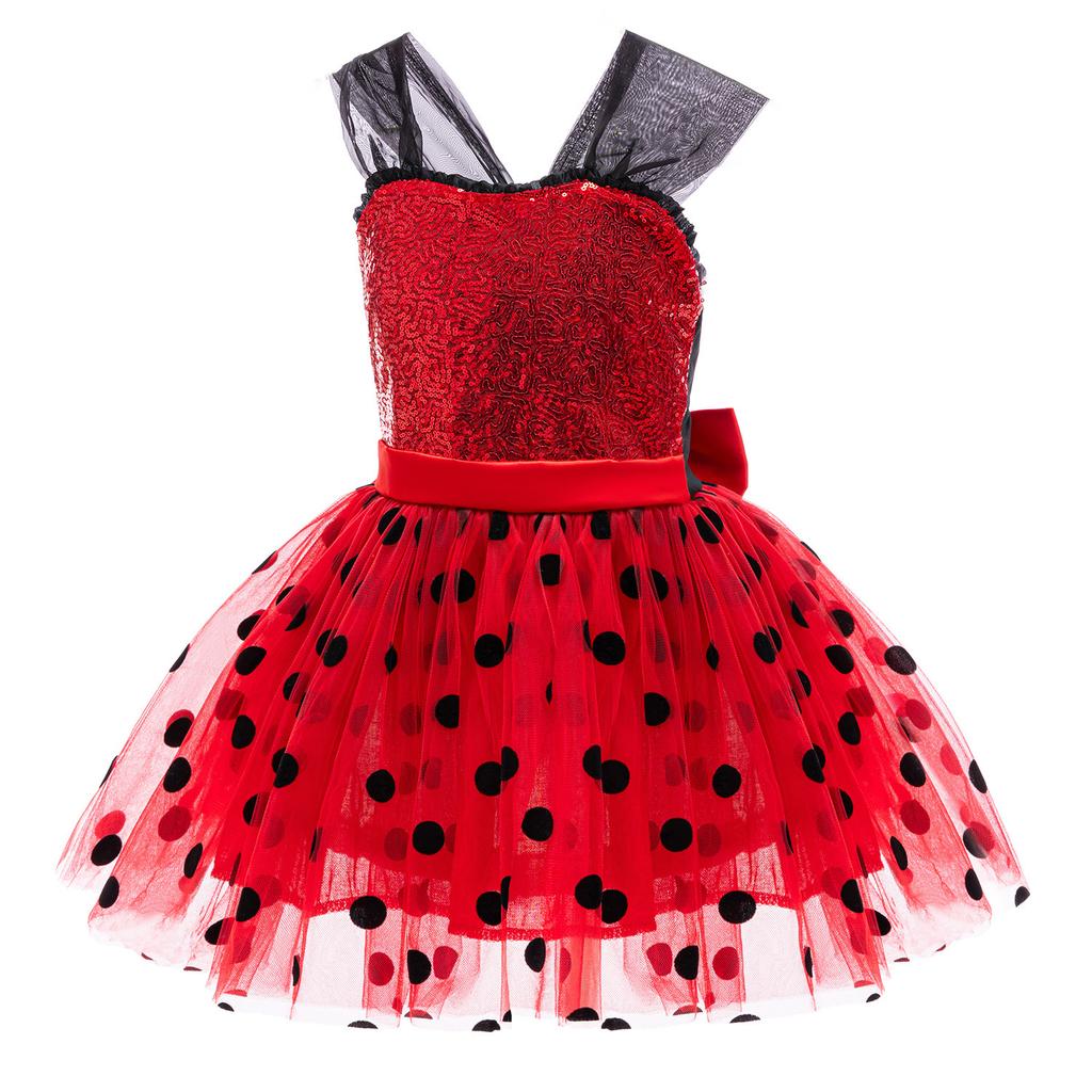 Girls Ladybug Red Costume Set with Wig Mask Dress Bag Gloves Socks Kids Halloween Cosplay Party Fancy Dress Outfit 3-10T
