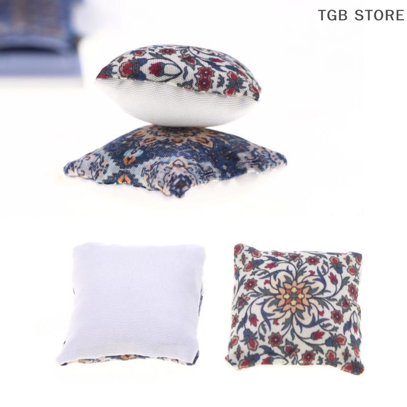 2 Peças 1/12 Almofadas Bohemian Miniatura Fofas Brinquedos de Móveis para Casa de Bonecas Acessórios para Sofá Cama
