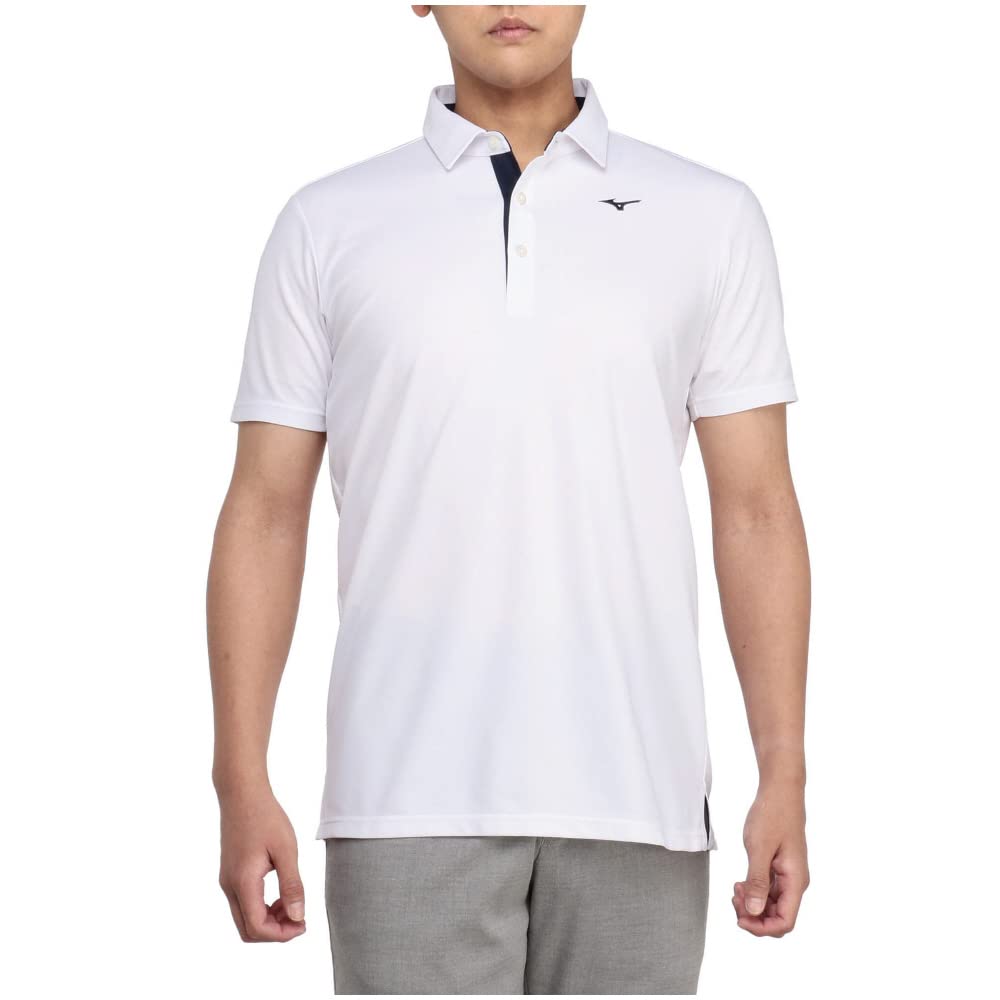 Mizuno E2MAAA01 Basic Collared Stretchable and Size L Men's Short-Sleeve Shirt, Sustainable, White,