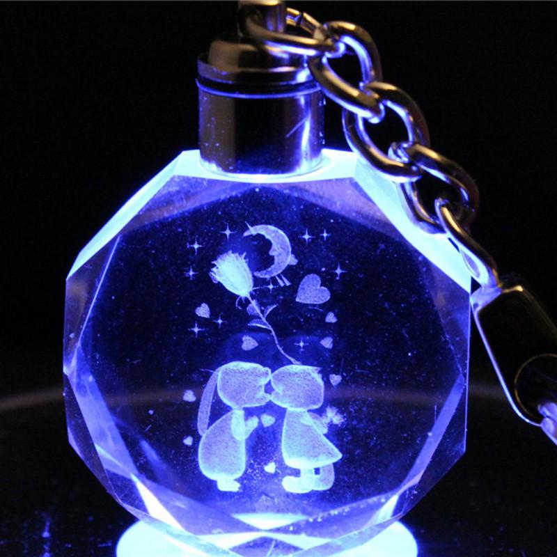 Light Valentine's Day 3D Crystal Engraving Couple Small Pendant Crystal Couple Key Chain For Women Girlfriend Keychain