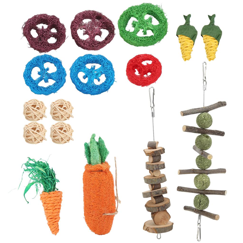 Rabbits Chew Toys Grass Ball String Rattan Ball Loofah Carrot for Hamsters Chinchillas Guinea Pigs Teeth Grinding
