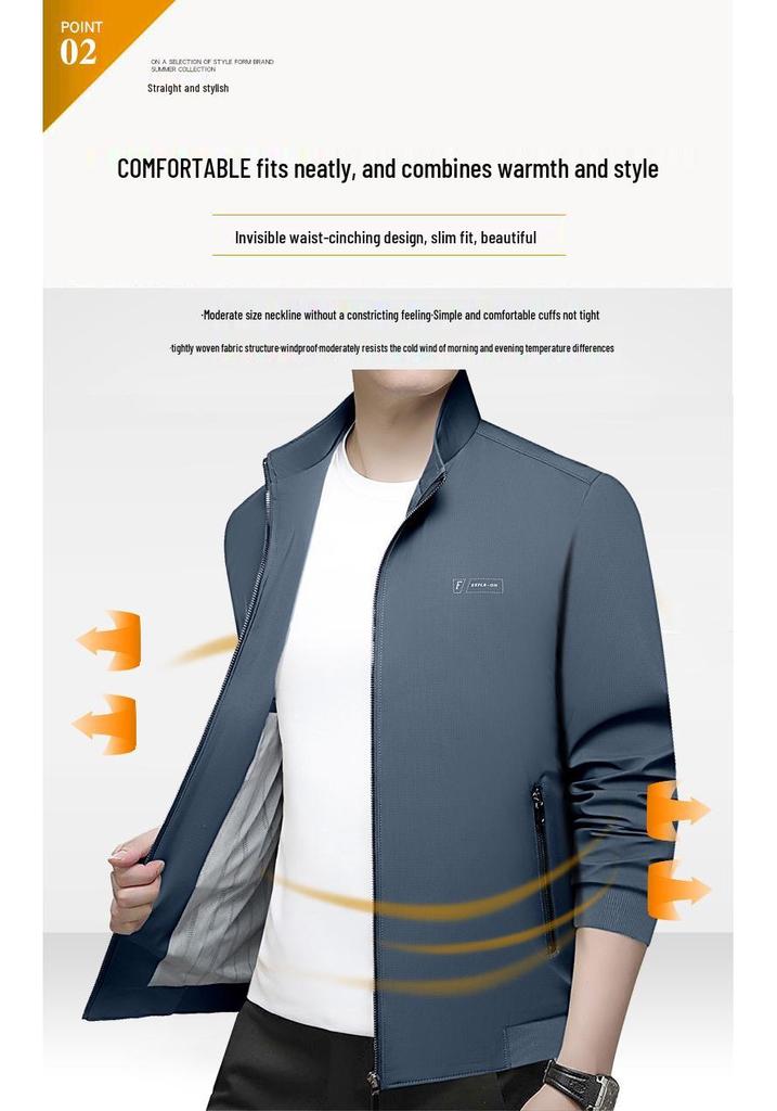 2024 Spring Men's Business Casual Jacket - Solid Color, Versatile Dad Style