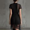 New European and American Style Black Sheer Lace Patchwork Dress, Slimming High-slit Short Skirt with Lace