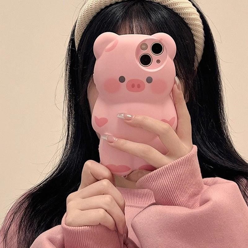 Three-dimensional Pink Pig Suitable for IPhone 15 Promax Mobile Phone Case Cartoon Apple 14Pro Silicone Protective Case