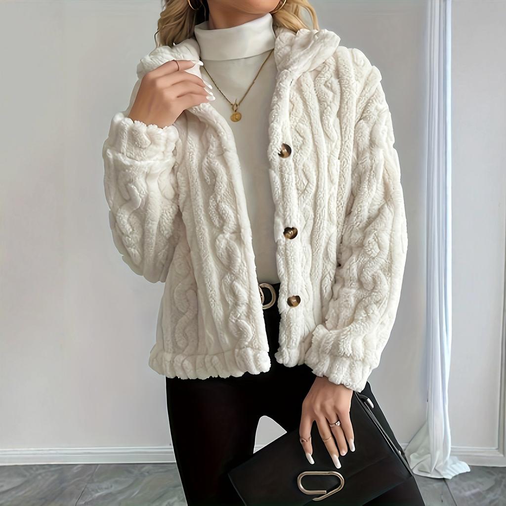 Women's Fashion Solid Color Collar Button Long Sleeve Plush Warm Women's Jacket Coat