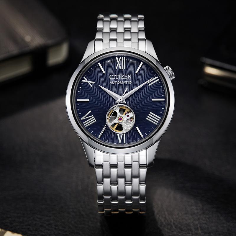 Citizen Mechanical Movement Stainless Steel Strap Watch Unisex Blue Dial NH9130-84L
