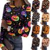 Women's Casual Long Sleeve Ribbed Top Halloween Print Crew Neck Stretchy Slim Fit Lightweight Pullover Shirt for Everyday Wear