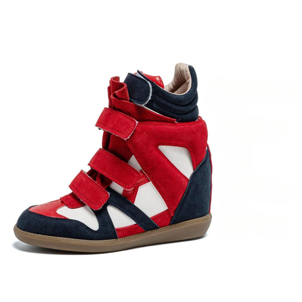 Professionelle Damenstiefel mit innerer Erhöhung 8 cm hoch, High-Top, innerer Keilabsatz zur Höhenerhöhung, Klettverschluss, Freizeitschuhe, kleine Damengröße