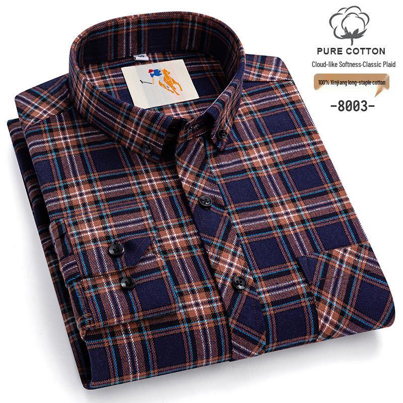 

Мужская фланелевая клетчатая рубашка оверсайз - Чистый хлопок, с длинным рукавом, повседневная мода для осени и зимы 48