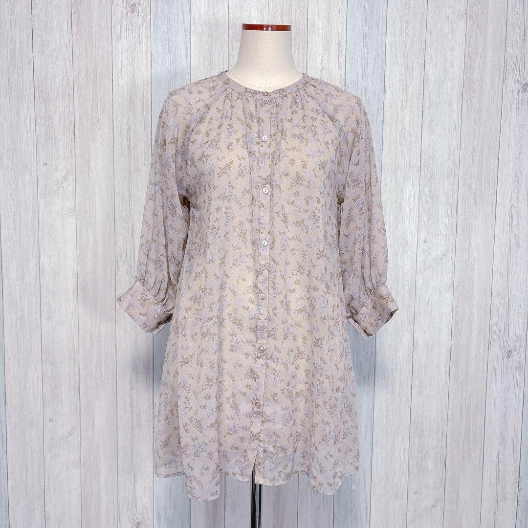 [earthmusicecology] 3/4 sleeve floral pattern sheer shirt, thin