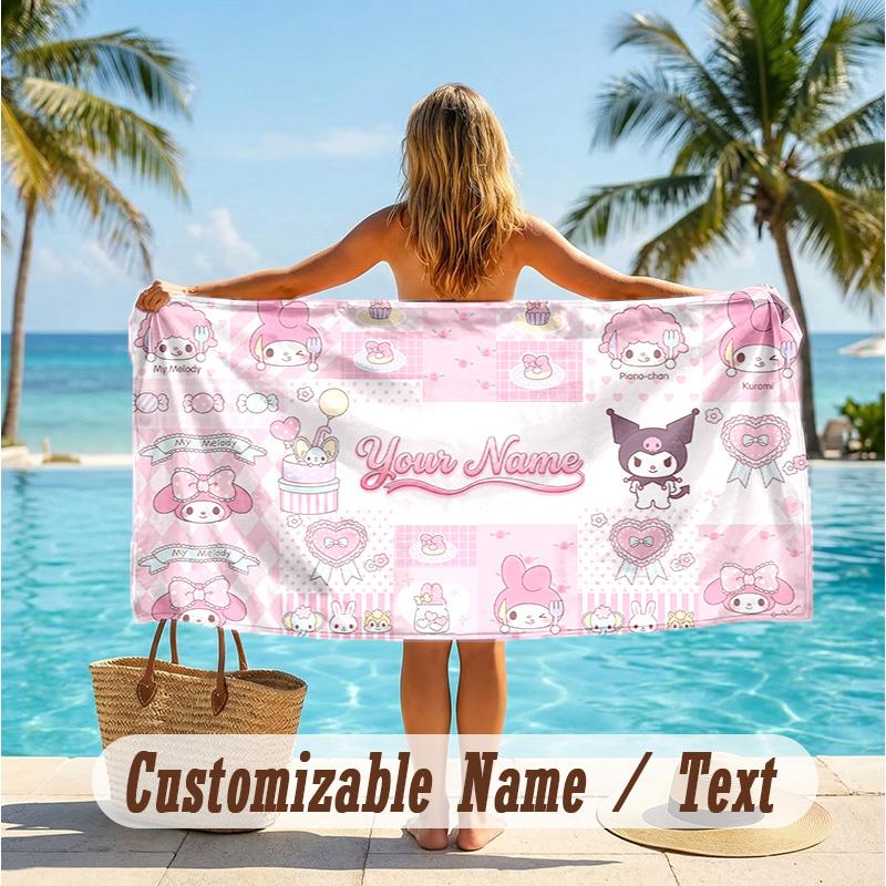 Custom Text Beach Towel, Soft Absorbent Swimming Multi-use TowelMy Melody