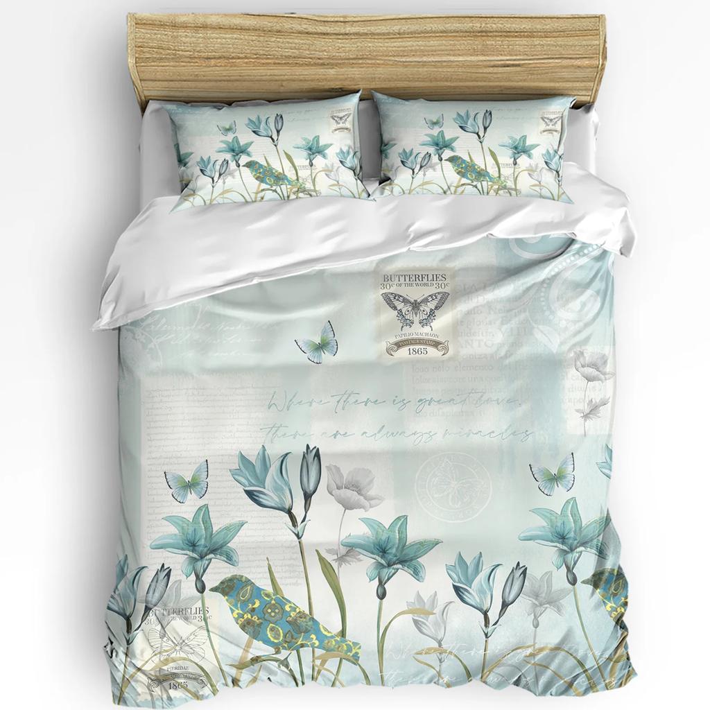Osterhase Blume Schmetterling Aquarell Kaninchen 3tlg. Bettwäscheset für Doppelbett Heimtextil Bettbezug Steppdeckenbezug Kissenbezug