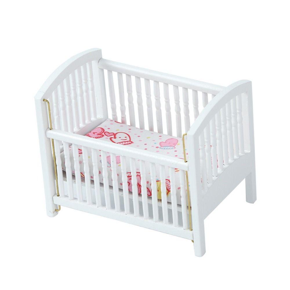 1:12 Baby Crib DIY Fitments Dollhouse Furniture Model Dollhouse Baby Bed  Bedroom Model Decor Toy