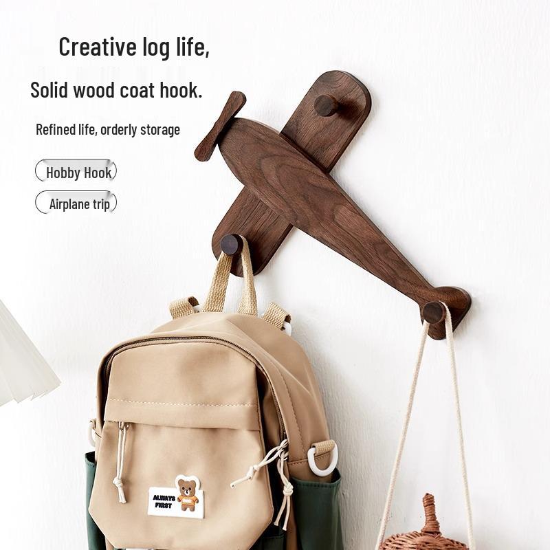 No-Drill Wall-Mounted Solid Wood Hook for Children's Room - Perfect for Coats, Hats & More