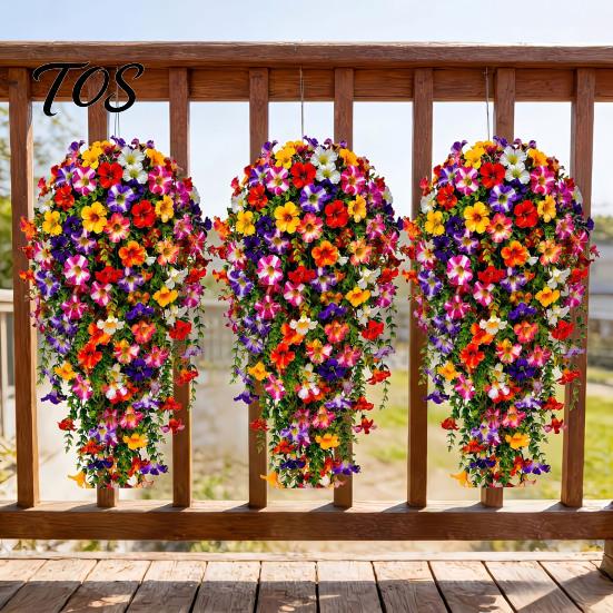 Decorative Cascading Fake Foliage 10/16Pcs Artificial Hanging Flowers, Faux Morning Glory Vine with Eucalyptus, UV Resistant Botanical Decor