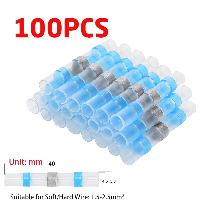 100PCS Heat Shrinkable Wire Connectors SST21 Waterproof Sleeve AWG22-18 Butt Electrical Splice Tinned Solder Seal Terminal