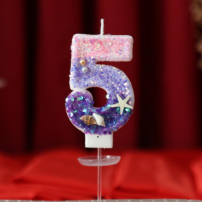 Svíčka růžová fialová narozeninové svíčky kreativní narozeninová svíčka dekorace na dort topper oceán hvězdice babyshow třpytivá ozdoba