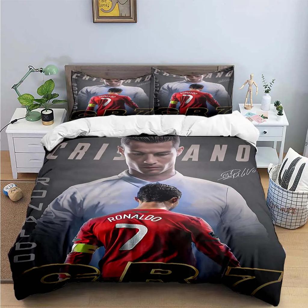 Set de așternuturi de modă cu imprimeu Fotbalist M-Messi R-Ronaldo Huse de pilotă Plapumă Pat Tineri Copii Fete Băieți Cadou de Lux