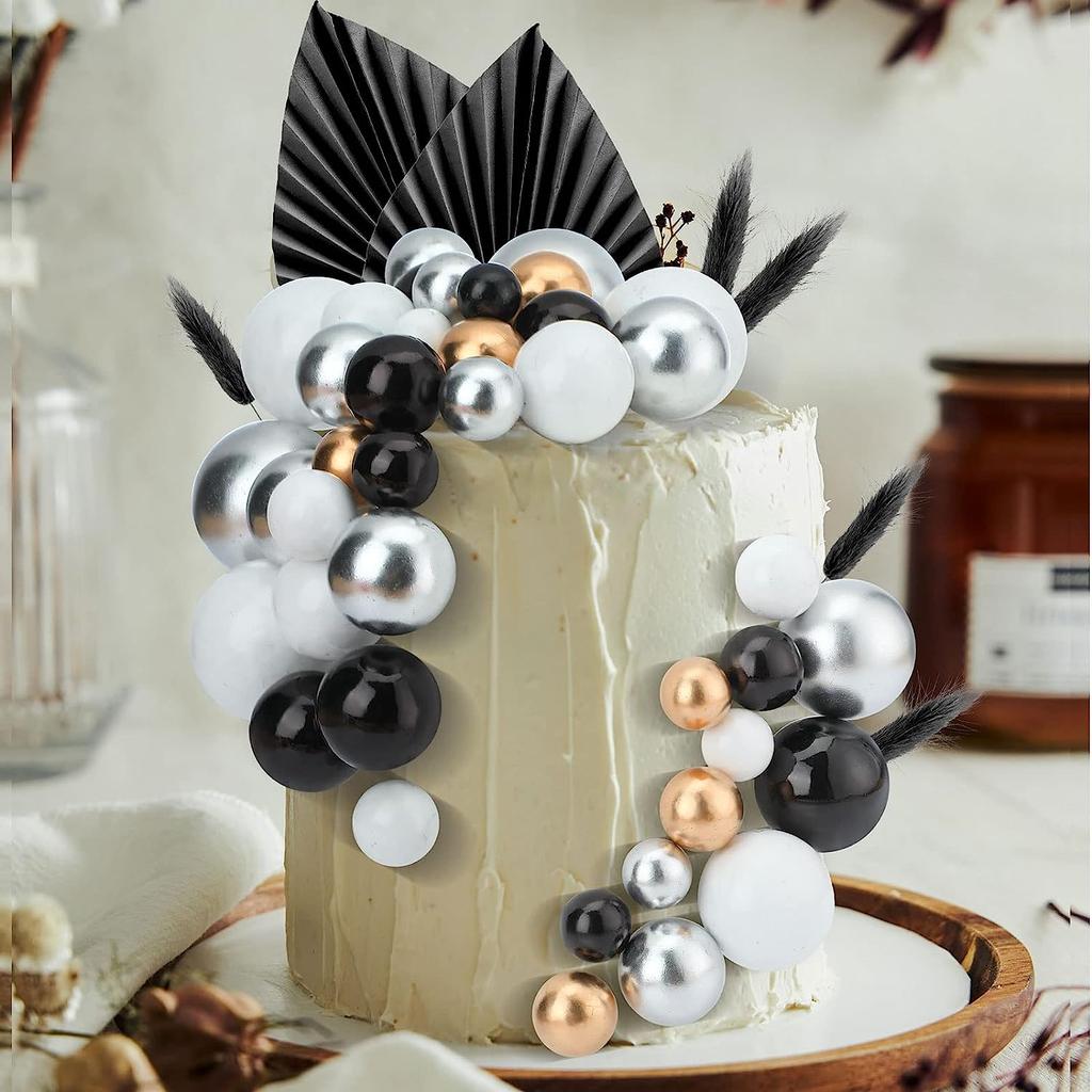 Balls Cake Topper Balloons DIY Cake Insert Topper Foam Cake Balls Baking Decoration for New Year Anniversary Birthday Party