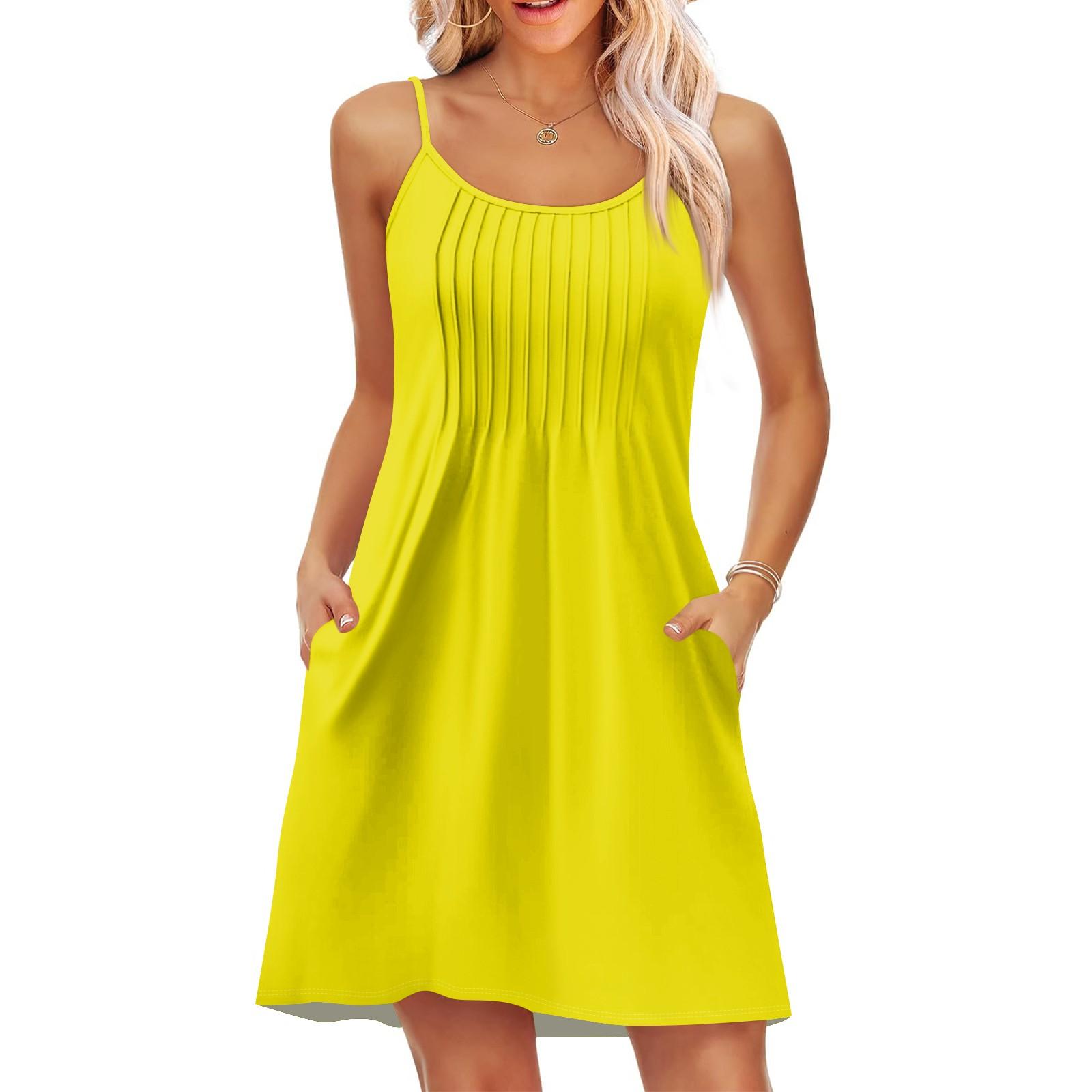 

Модное женское летнее платье с винтажным цветочным принтом, регулируемые бретельки для пляжного отдыха, повседневное платье с карманами XL жёлтый