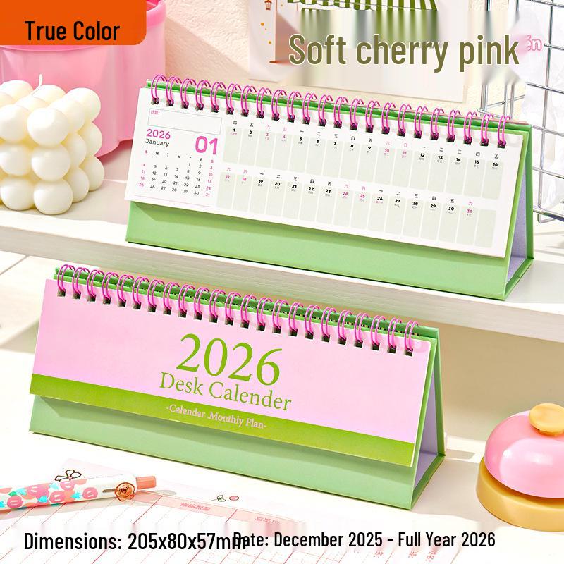 2026 Niedlicher Cartoon-Tischkalender: Studentenplaner & Stempeluhr Monatlicher Mini-Desktop Büroornament