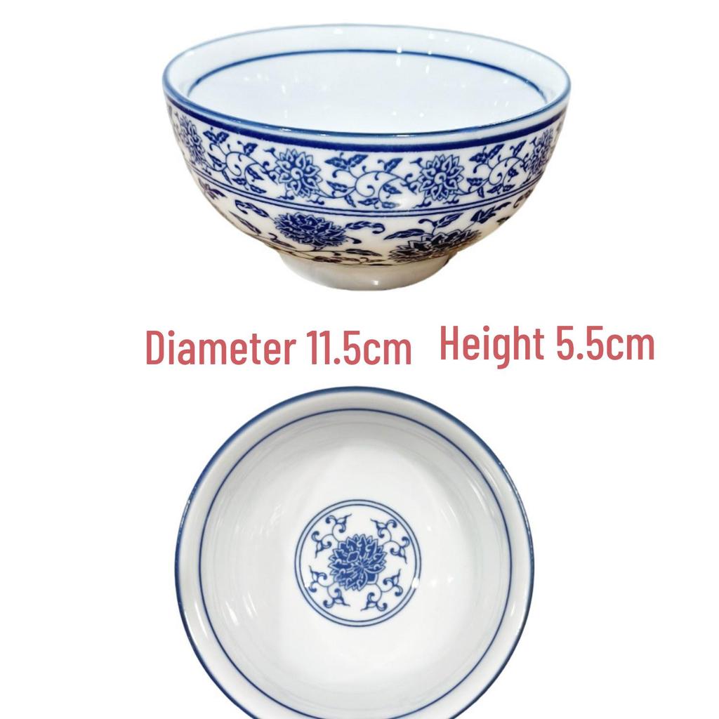 Retro Blue & White Porcelain Tableware Set: Tea Cup, Rice Bowl, Plate, Soup Spoon