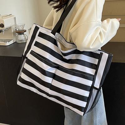 Sac à bandoulière rayé grande capacité pour femme Nouveau sac fourre-tout à bandoulière Sac fourre-tout en toile grande capacité