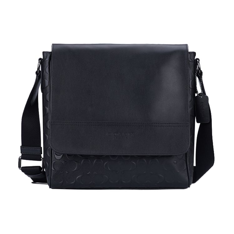 Coach Houston 27 Embossed Leather Map Crossbody Shoulder Bag Medium Men bags Black 4006-QBBK Basic Set (Bag+Dust Bag)