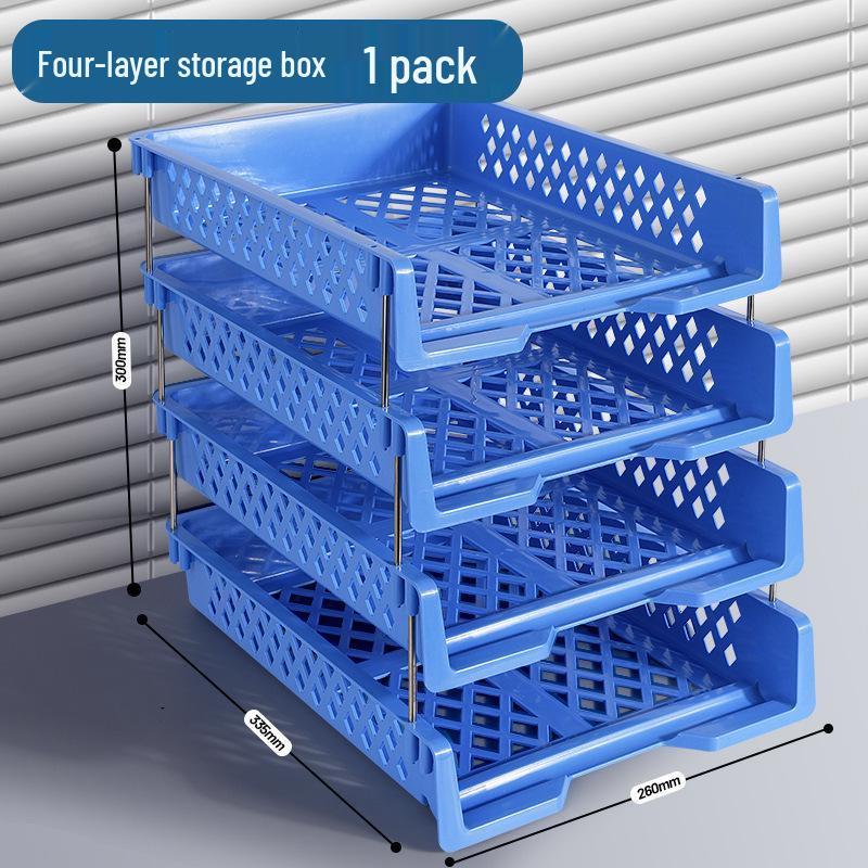 Blue Multi-Layer Desktop File Rack - Office Storage Shelf & Thick Plastic Box