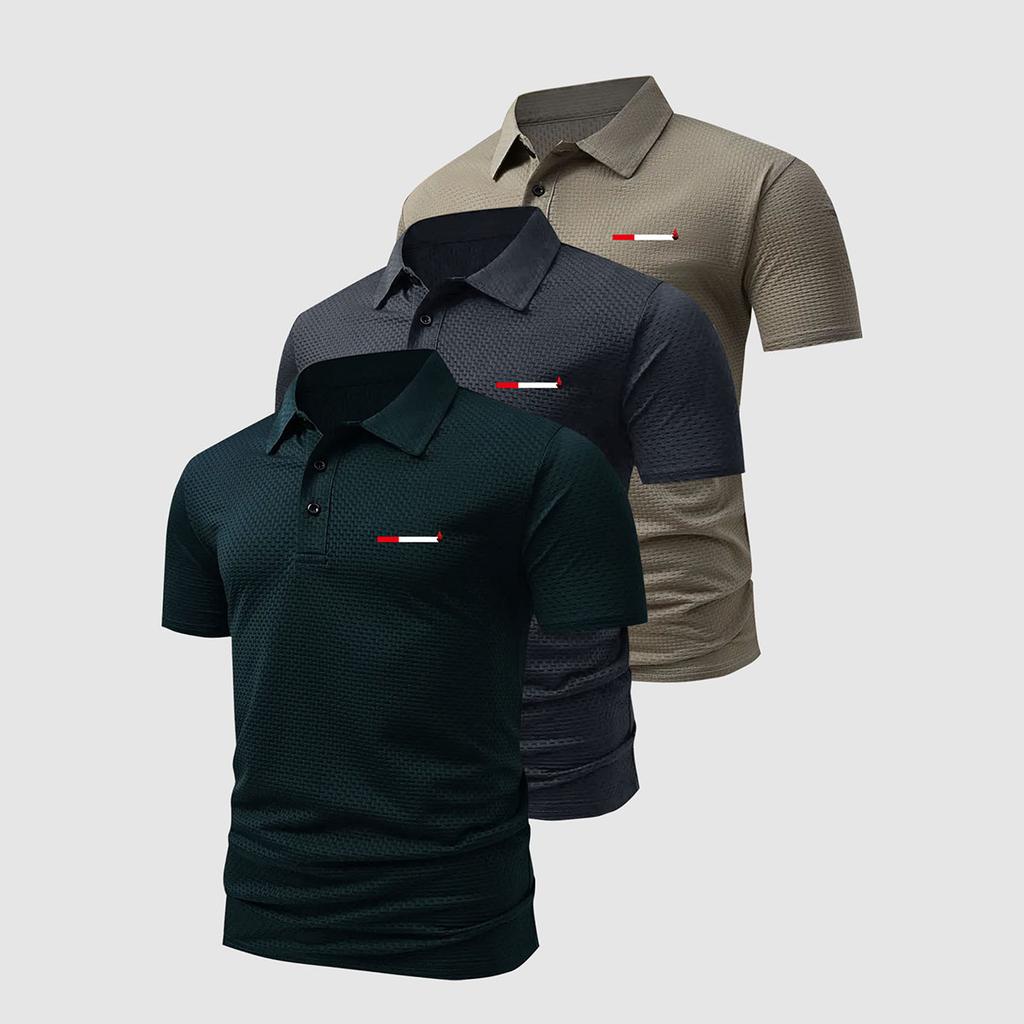 Confezione da 3 Polo a Maglia Waffle da Uomo Stampa a Righe Casual Manica Corta Traspiranti per Uso Quotidiano