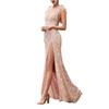 Women's Sexy Sequin Feather Prom Dress Sleeveless High Slit Deep V Neck Formal Evening Gown Sparkly Masquerade Ball Maxi Dress