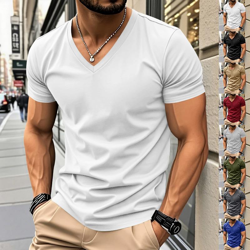 

Summer Men s White V-Neck T-Shirt Ice Silk Quick Dry Short Sleeve Top S білий